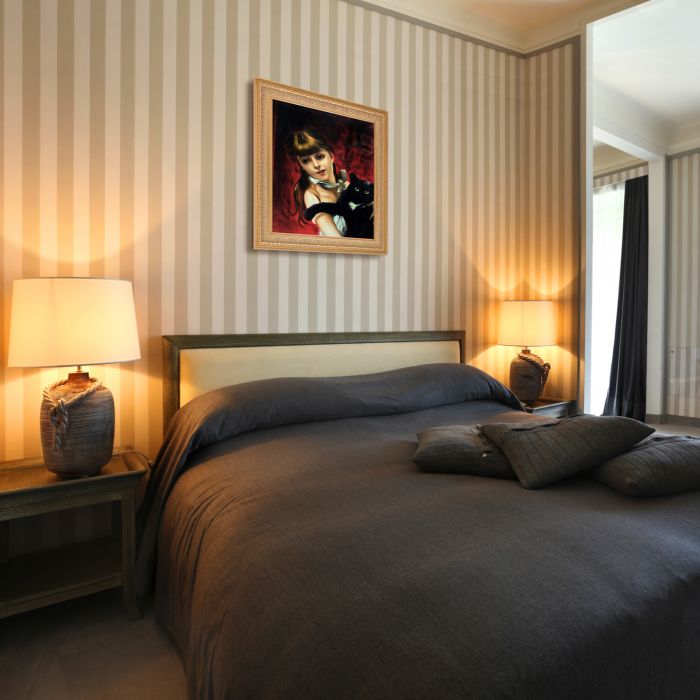 Girl with Black Cat, 1885 Pre-Framed - Sovereign Frame 20" X 24"