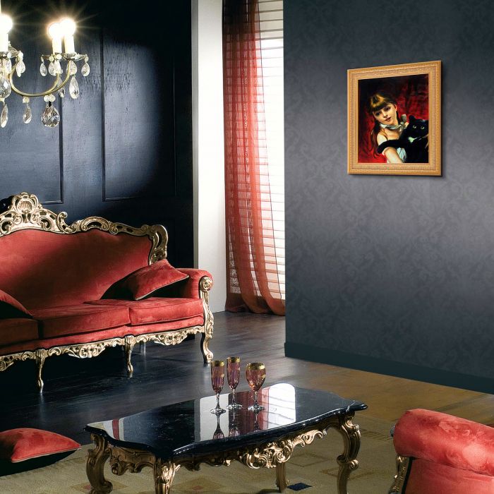 Girl with Black Cat, 1885 Pre-Framed - Sovereign Frame 20" X 24"