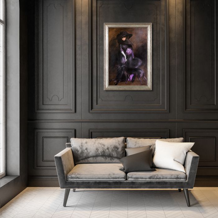 Portrait of the Marchesa Luisa Casati with a Greyhound, 1908 Pre-Framed - Versailles Silver King Frame 24" X 36"