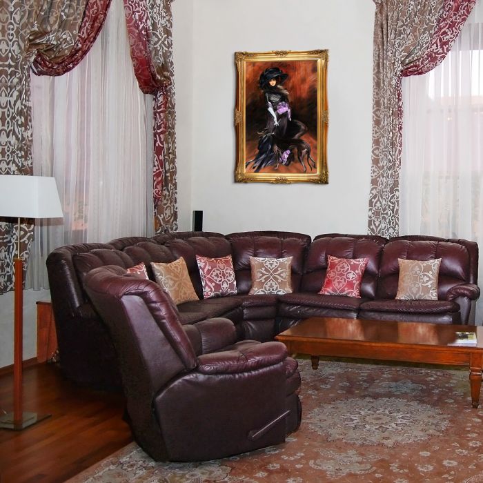 Portrait of the Marchesa Luisa Casati with a Greyhound, 1908 Pre-Framed - Victorian Gold Frame 24"X36"