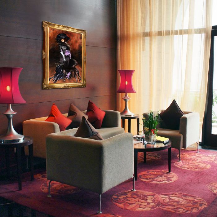 Portrait of the Marchesa Luisa Casati with a Greyhound, 1908 Pre-Framed - Victorian Gold Frame 24"X36"