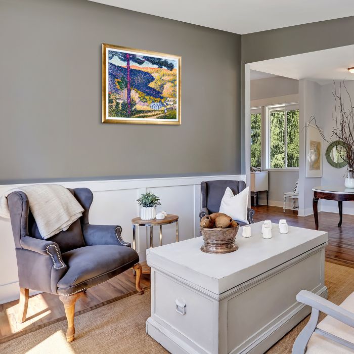 Valley with Fir (Shade on the Mountain) Pre-Framed - Gold Luminoso with Studio White Custom Stacked Frame 20" X 24"