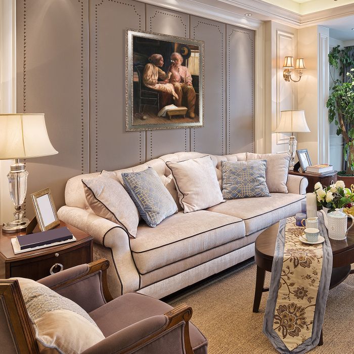 Couple in an Interior Pre-framed - Versailles Silver Salon Frame 20" X 24"