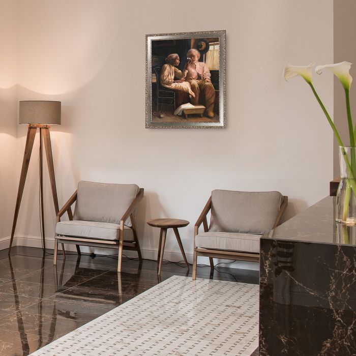 Couple in an Interior Pre-framed - Versailles Silver Salon Frame 20" X 24"