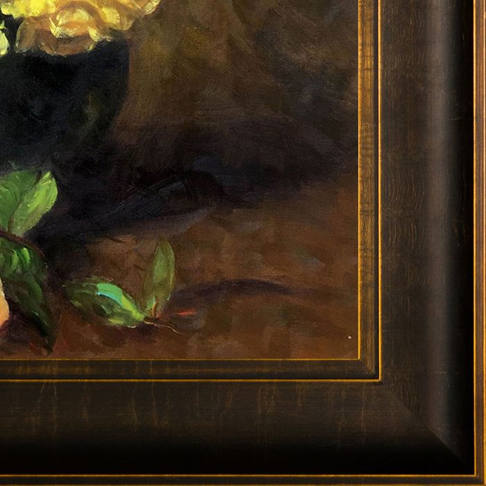 White and Pink Roses Pre-Framed - Veine D'Or Bronze Scoop Frame 20"X24"