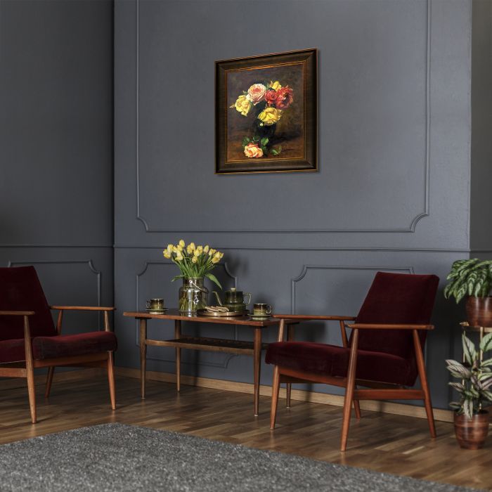 White and Pink Roses Pre-Framed - Veine D'Or Bronze Scoop Frame 20"X24"