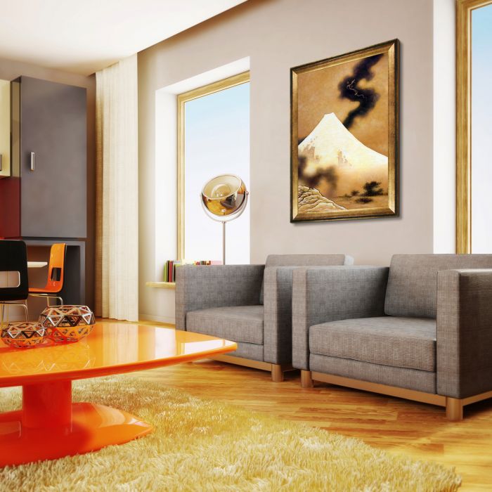 The Dragon of Smoke Escaping from Mt Fuji Pre-Framed - Athenian Gold Frame 24"X36"