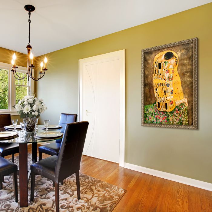 The Kiss (Full View) Pre-Framed - Golden Oak Leaf Frame 36"X48"