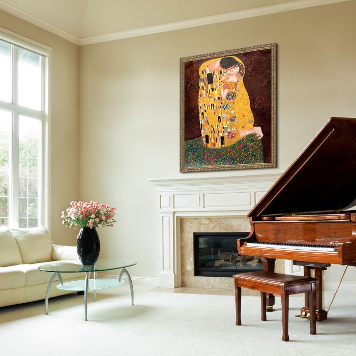 The Kiss (Full View) Pre-Framed - Golden Oak Leaf Frame 36"X48"