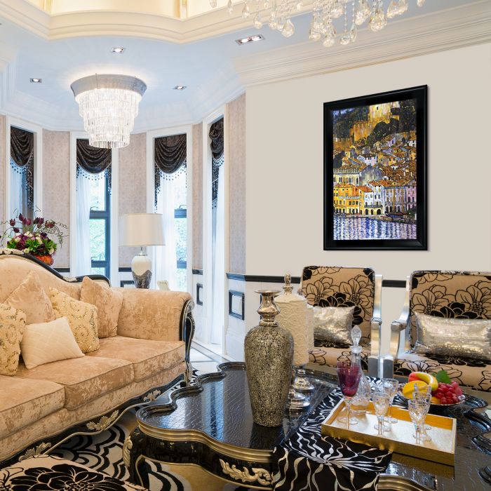 Malcesine on Lake Garda Pre-Framed - Black Matte Frame 24"X36"