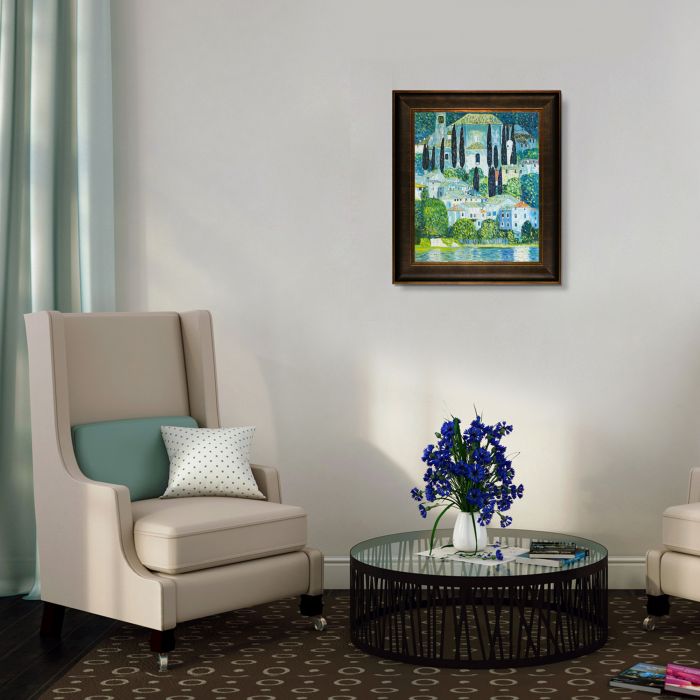 Church in Cassone (Landscape with Cypress) Oil Painting Pre-Framed - Veine D'Or Bronze Scoop Frame 20"X24"