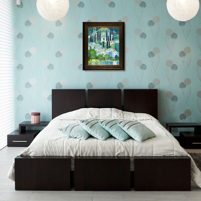 Church in Cassone (Landscape with Cypress) Oil Painting Pre-Framed - Veine D'Or Bronze Scoop Frame 20"X24"