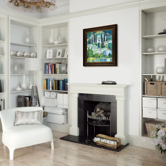 Church in Cassone (Landscape with Cypress) Oil Painting Pre-Framed - Veine D'Or Bronze Scoop Frame 20"X24"