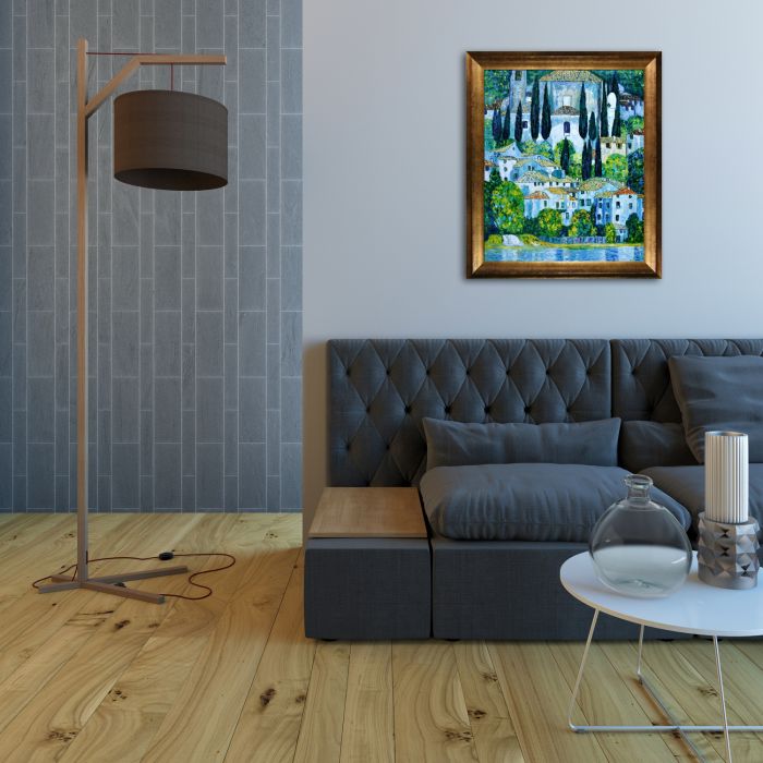 Church in Cassone (Landscape with Cypress) Oil Painting Pre-Framed - Athenian Gold Frame 20"X24"