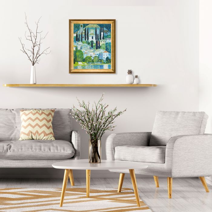 Church in Cassone (Landscape with Cypress) Oil Painting Pre-Framed - Athenian Gold Frame 20"X24"