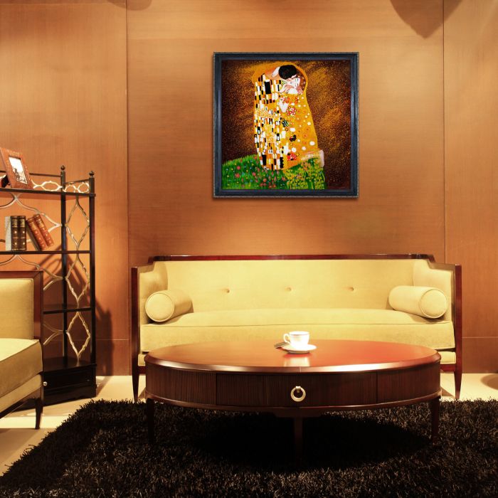 The Kiss (Full view) Oil Painting Pre-Framed - La Scala Frame 24"X24"