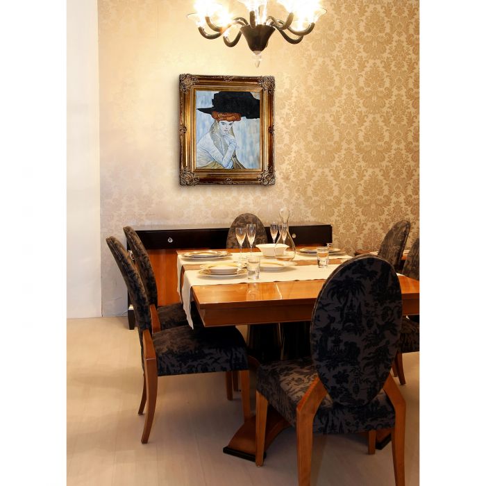 Black Feather Hat Pre-Framed - Renaissance Bronze Frame 20"X24"