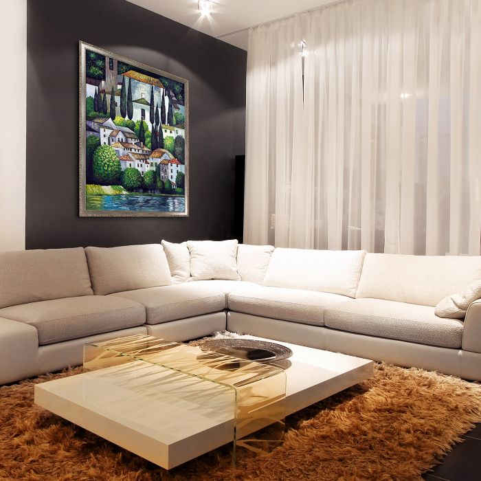 Church in Cassone (Landscape with Cypress) Pre-Framed - Versailles Silver Salon Frame 36"X48"