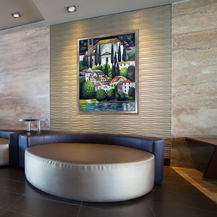 Church in Cassone (Landscape with Cypress) Pre-Framed - Versailles Silver Salon Frame 36"X48"