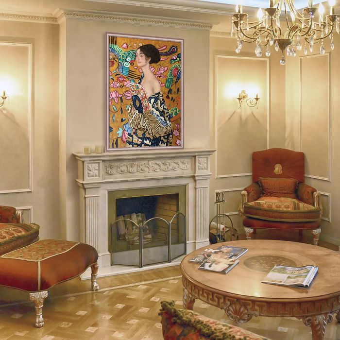 Signora con Ventaglio Interpretation Pre-Framed - Rose Gold Classico Frame 24" X 36"