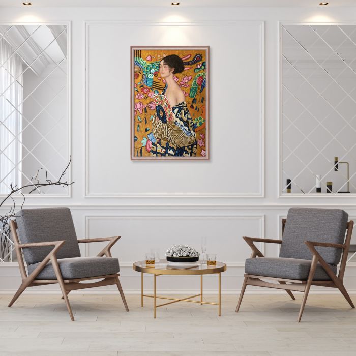 Signora con Ventaglio Interpretation Pre-Framed - Rose Gold Classico Frame 24" X 36"