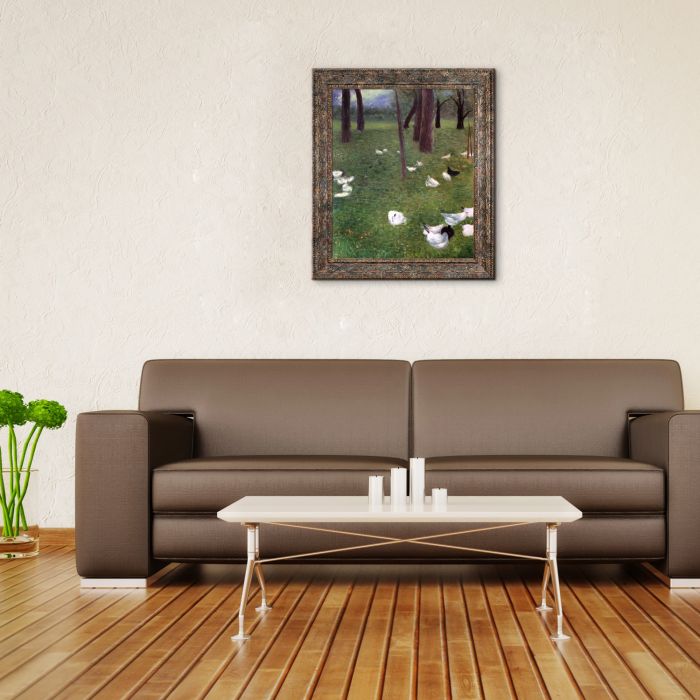 After the Rain, Garden with Chickens in St. Agatha Pre-Framed - Parisian Tortoise Frame 20