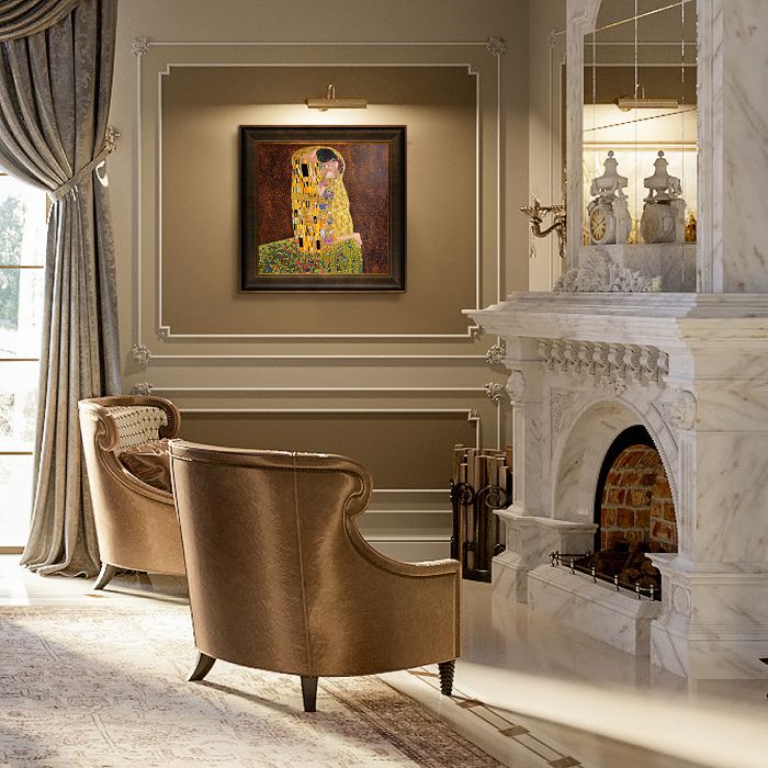 The Kiss (full view - Luxury Line) Pre-Framed - Veine D'Or Bronze Scoop Frame 24"X24"