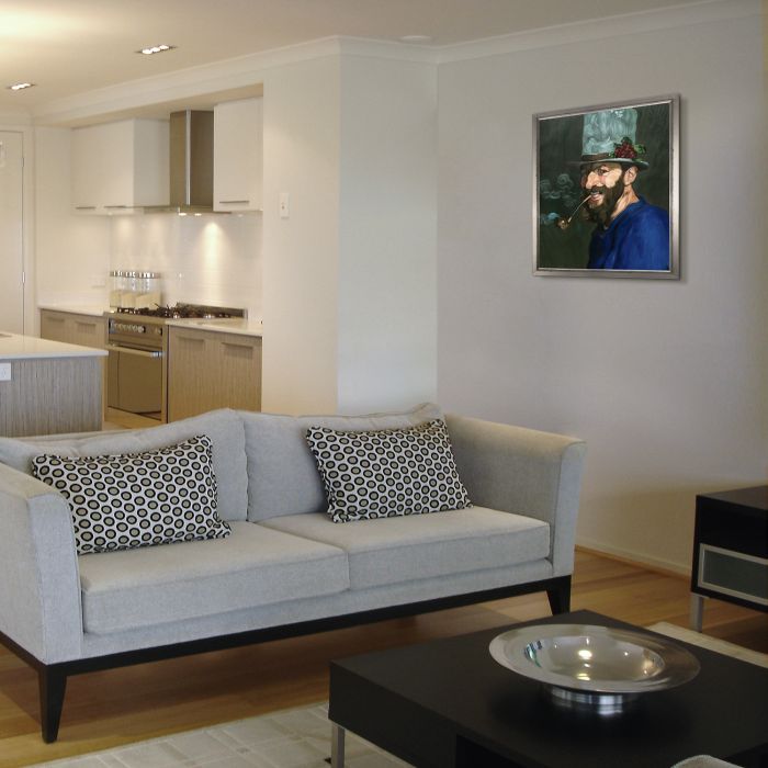 Self Portrait with a Pipe Pre-Framed - Burnished Silver Frame 20