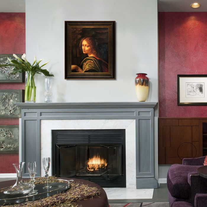 The Virgin of the Rocks (detail - young woman) Pre-Framed - Veine D'Or Bronze Scoop Frame 20"X24"