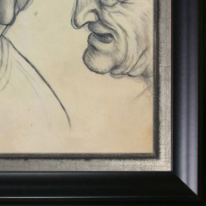 Study of Two Warriors' Heads for the Battle Anghiari Pre-Framed - Black Matte and Burnished Silver Custom Stacked Frame 20" X 24"