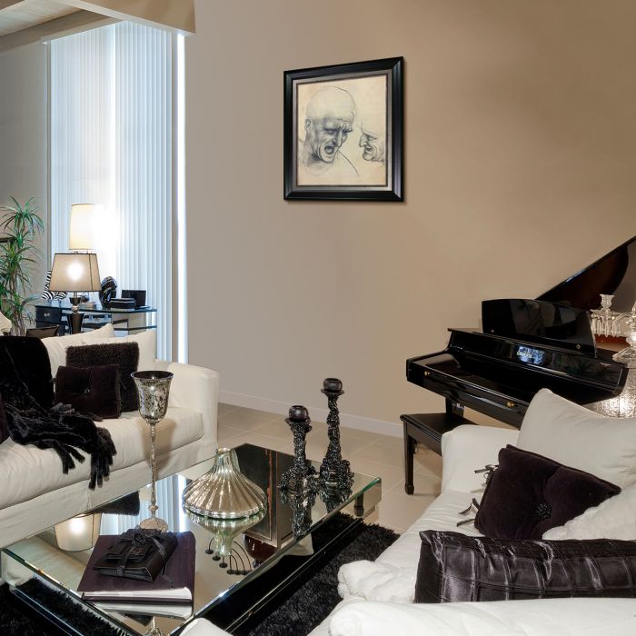 Study of Two Warriors' Heads for the Battle Anghiari Pre-Framed - Black Matte and Burnished Silver Custom Stacked Frame 20" X 24"