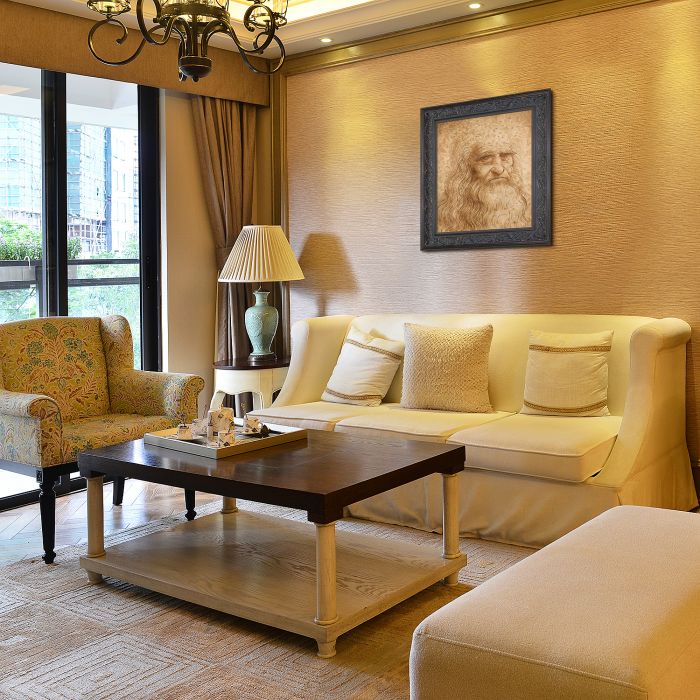 Portrait of a Man in Red Chalk Pre-Framed - Black Spanish Walnut Frame 20