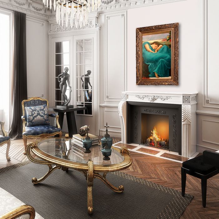 Flaming June in Teal Pre-Framed - Burgeon Gold Frame 24"X36"