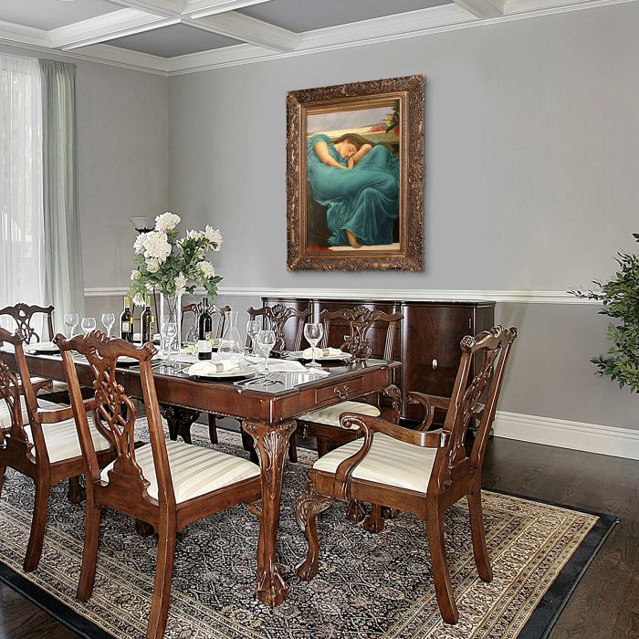 Flaming June in Teal Pre-Framed - Burgeon Gold Frame 24"X36"