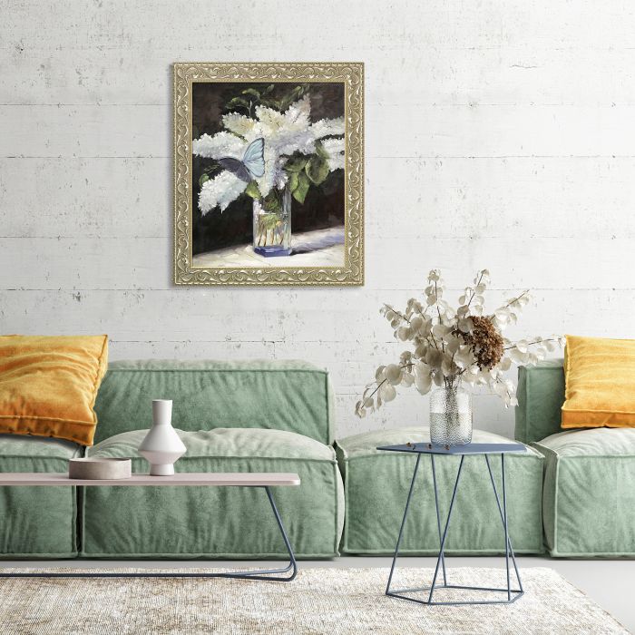 Butterfly and Lilacs Pre-Framed - Rococo Silver 20"X24"