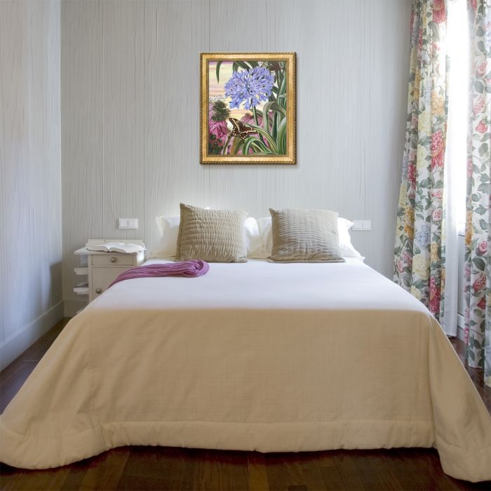 Blue Lily and Large Butterfly Pre-Framed - Verona Gold Braid Frame 20"X24"