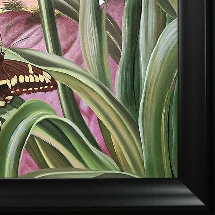 Blue Lily and Large Butterfly Pre-framed - Black Matte Frame 20"X24"