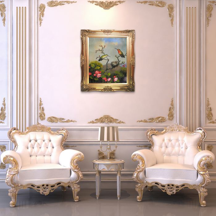 Ruby Throated Hummingbird Pre-Framed - Victorian Gold Frame 20"X24"