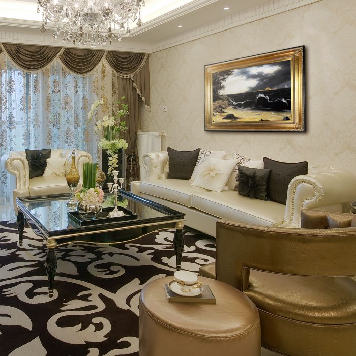 Storm Clouds Over the Coast Pre-Framed - Regency Gold Frame 24"X36"