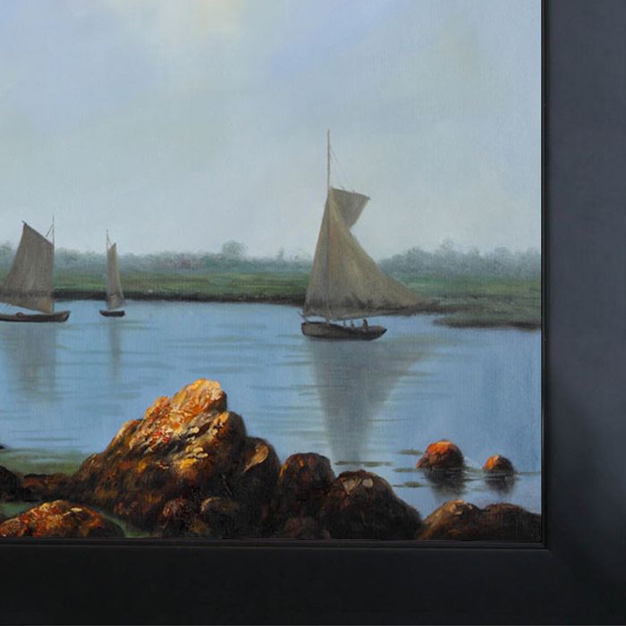 York Harbor Coast of Maine Pre-Framed - New Age Black Frame 24"X36"