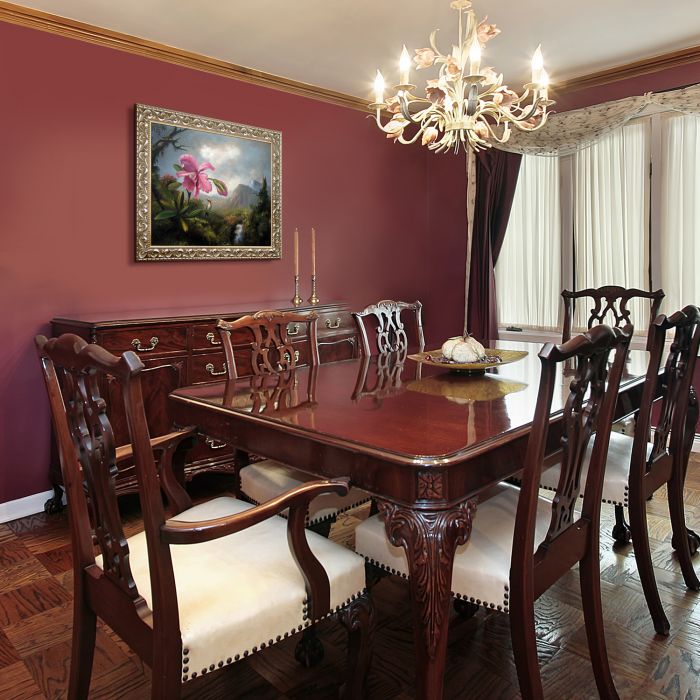 Orchid and Hummingbird Near a Mountain Waterfall, 1902 Pre-Framed - Rococo Silver 20"X24"