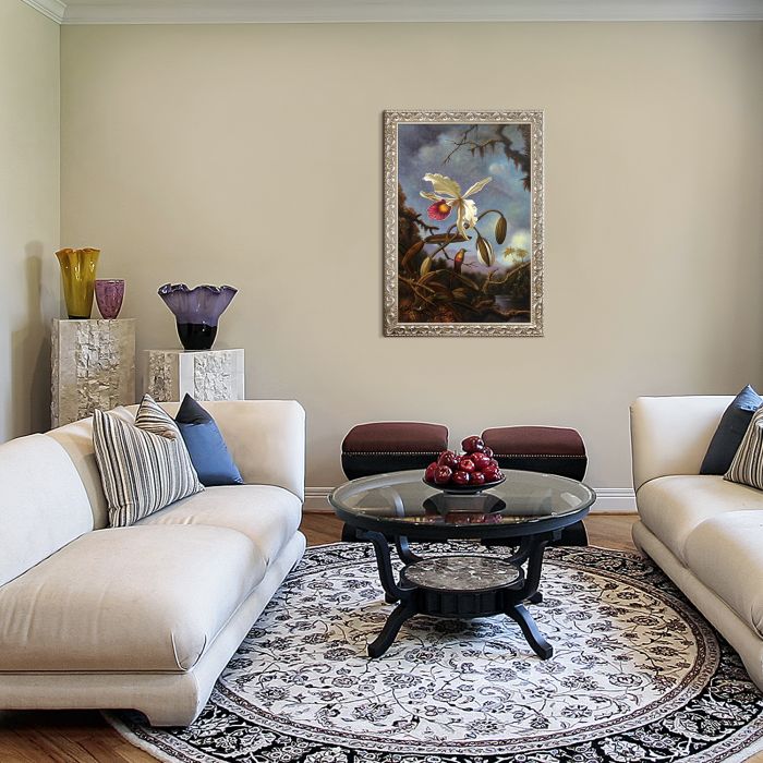 White Brazilian Orchid, 1875-1890 Pre-Framed - Rococo Silver 24"X36"