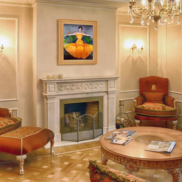 Lady in Yellow Dress Pre-Framed - Sovereign Frame 20" X 24"