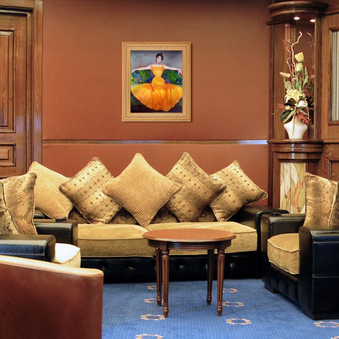 Lady in Yellow Dress Pre-Framed - Sovereign Frame 20" X 24"