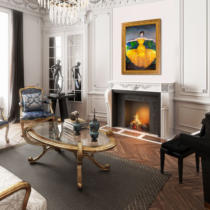 Lady in Yellow Dress Pre-Framed - Sicilian Gold Frame 24" X 36"