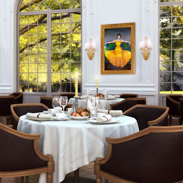 Lady in Yellow Dress Pre-Framed - Sicilian Gold Frame 24" X 36"