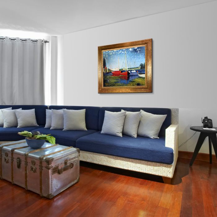 Red Boats at Argenteuil Pre-Framed - Vienna Gold Leaf Frame 20"X24"