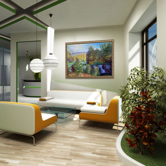 Corner of the Garden at Montgeron Pre-Framed - Golden Oak Leaf Frame 36"X48"