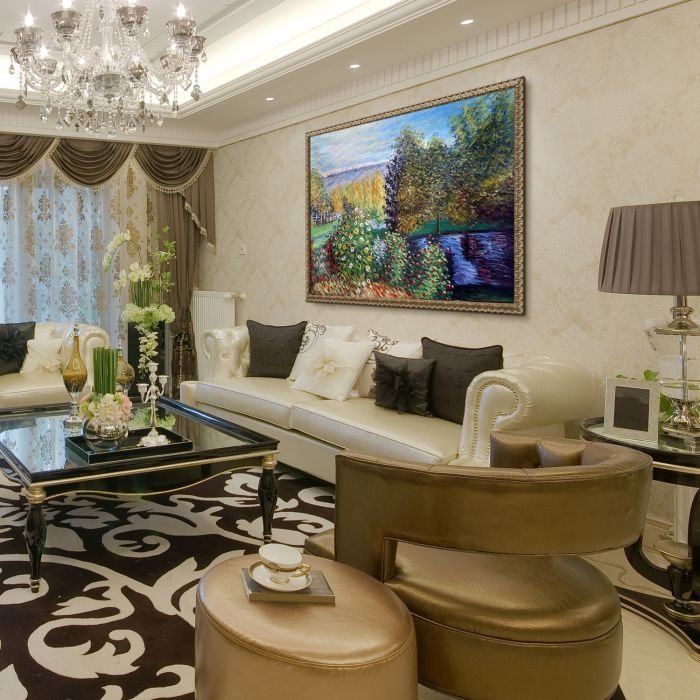 Corner of the Garden at Montgeron Pre-Framed - Golden Oak Leaf Frame 36"X48"