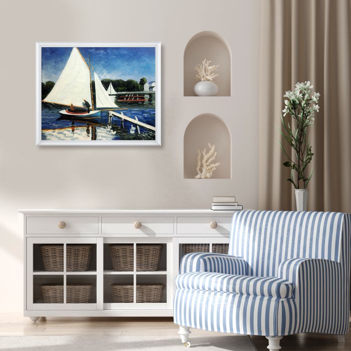 Sailing at Argenteuil Pre-framed - Moderne Blanc Frame 20" X 24"